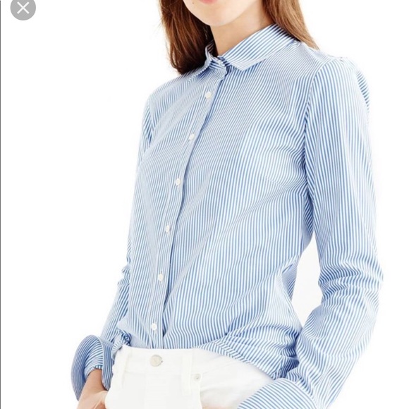 J. Crew Tops - J. Crew perfect shirt stretch in blue stripes B